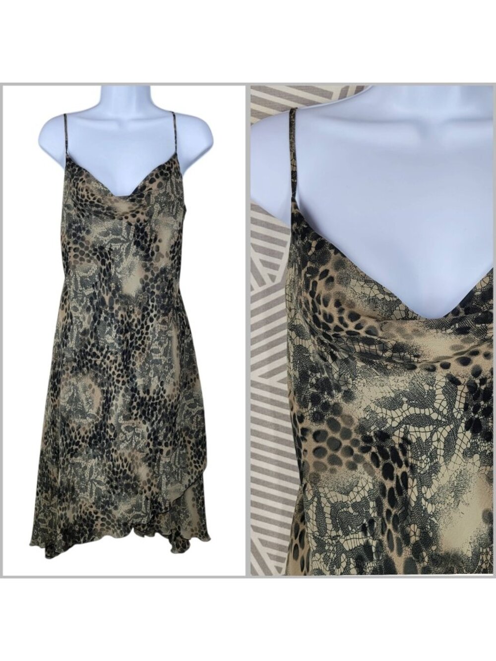 New York & Company Slip Dress size 12 alt Grunge Lace Leopard Drape Layered